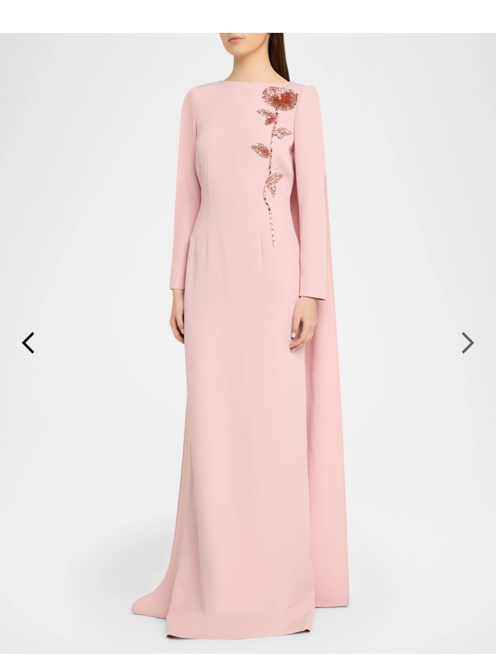 Rickie Freeman for Teri Jon Pale Pink Long-Sleeve Embellished Gown